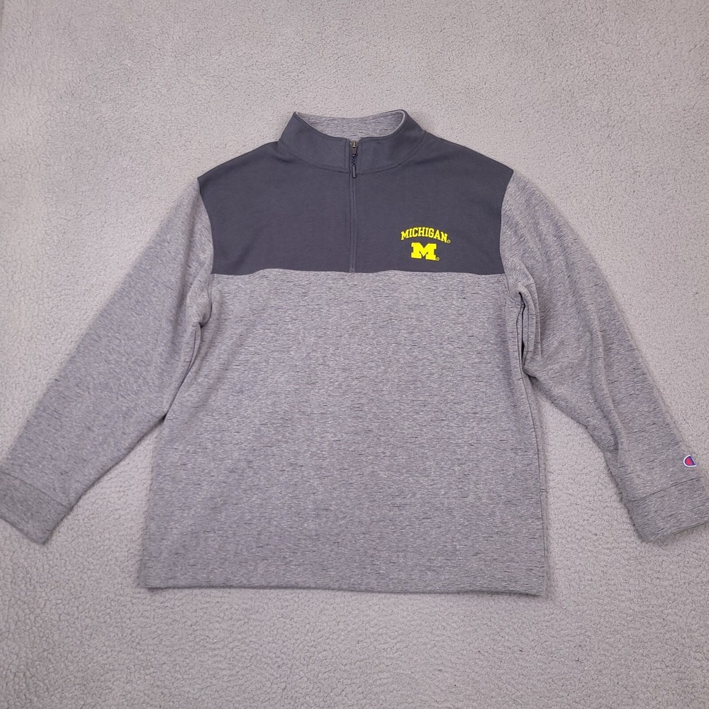 Michigan Wolverines Sweatshirt 1/4 Zip Mens Large Gray Pullover Champion Sweater